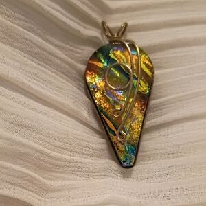 Colorful Teardrop Pendant Handmade Glass Metal Wrapped